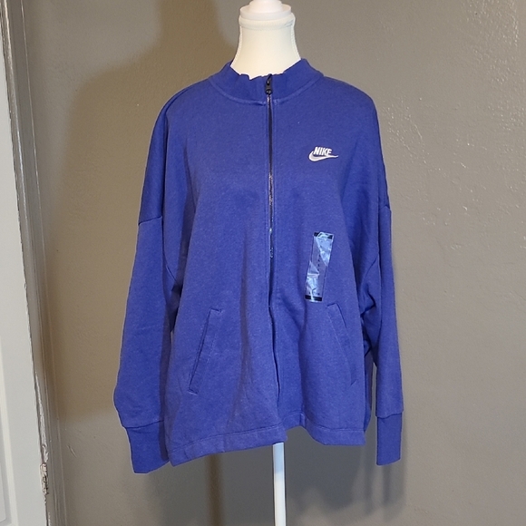 Nike Royal Blue Full-Zip Jacket Womens Small Cowl Neck Pockets Large NWT - Picture 1 of 9
